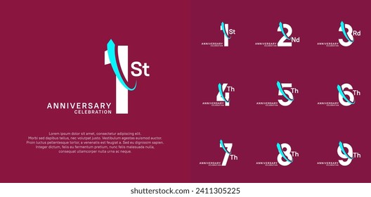 anniversary vector set. white color with blue swoosh can be use for celebration