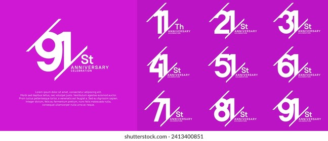 anniversary vector set with white color and slash for celebration purpose