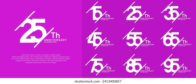 anniversary vector set with white color and slash for celebration purpose