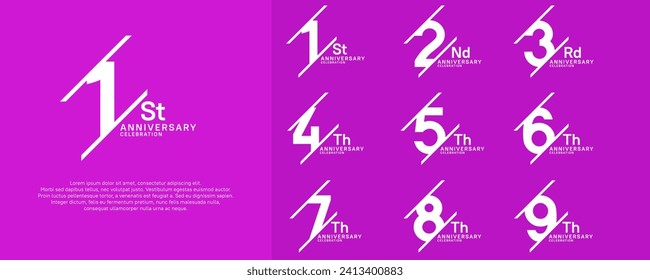 anniversary vector set with white color and slash for celebration purpose