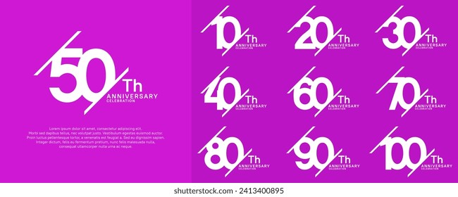 anniversary vector set with white color and slash for celebration purpose