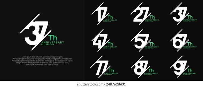 anniversary vector set with white and green color and slash for celebration purpose