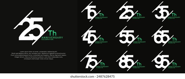 conjunto de Vector de aniversario con color blanco y verde y barra para fines de celebración