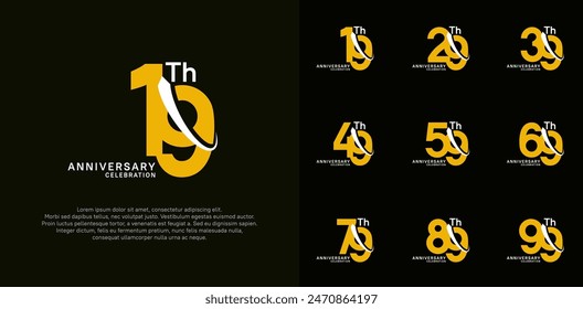 conjunto de Vector de aniversario, color amarillo con swoosh se puede utilizar para la celebración