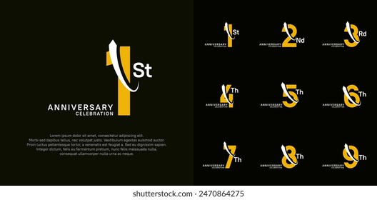 anniversary vector set, yellow color with swoosh can be use for celebration