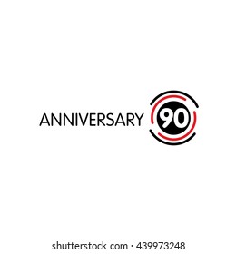Anniversary vector unusual label. Ninetieth year symbol. 90 birthday abstract logo. The arc in a circle. 90th jubilee.