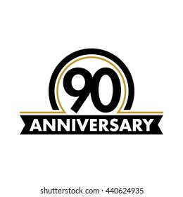 Anniversary vector unusual label. Ninetieth year symbol. Birthday abstract logo. 90th jubilee