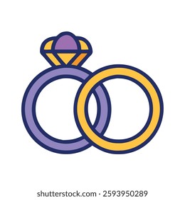 Anniversary wedding rings icon style illustration
