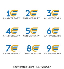 anniversary wing vector blue orange color