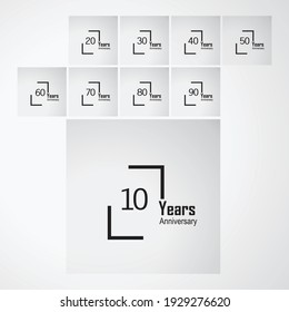 Diseño de plantilla vectorial de año de aniversario con cuadro Ilustración