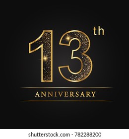 anniversary,13 years celebration logotype. 13 number star luxury style logo on black background.