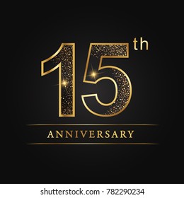 anniversary,15 years celebration logotype. 15 number star luxury style logo on black background.