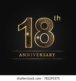 anniversary,18 years celebration logotype. Number star luxury style logo on black background