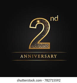 anniversary,2 years celebration logotype. Number star luxury style logo on black background