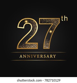 anniversary,27 years celebration logotype. Number star luxury style logo on black background