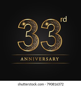 anniversary,33 years celebration logotype. Number star luxury style logo on black background