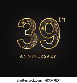 anniversary,39 years celebration logotype. Number star luxury style logo on black background