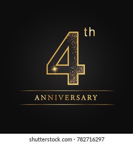 anniversary,4 years celebration logotype. Number star luxury style logo on black background