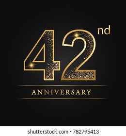 anniversary,42 years celebration logotype. Number star luxury style logo on black background.