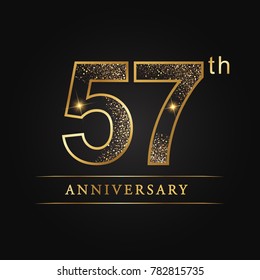 anniversary,57 years celebration logotype. Number star luxury style logo on black background