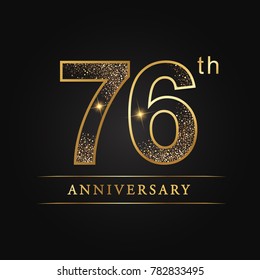 anniversary,76 years celebration logotype. Number star luxury style logo on black background
