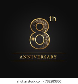 anniversary,8 years celebration logotype. 8 number star luxury style logo on black background.