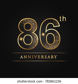 anniversary,86 years celebration logotype. Number star luxury style logo on black background