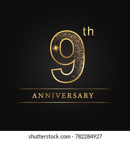 anniversary,9 years celebration logotype. 9 number star luxury style logo on black background.