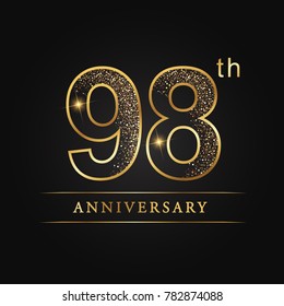 anniversary,98 years celebration logotype. Number star luxury style logo on black background