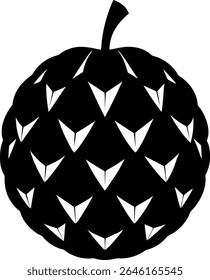 Annona cherimoya, Cherimoya Fruit Black and White Illustration, Vector Graphic, Tropical Fruit, Exotic Food	