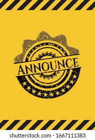 Announce black grunge emblem inside yellow warning sign. Vector Illustration. Detailed.
