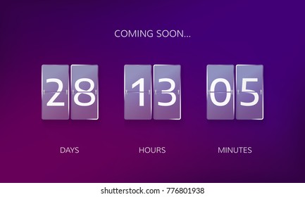 Announce countdown design. Count days, hours and minutes to caming soon event. Vector illustration