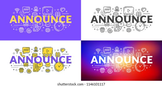 Announce. Flat line illustration concept for web banner and printed materials. Vector illustration in 4 different styles