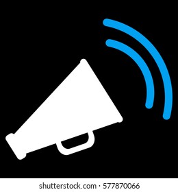 Announce Horn vector icon. Flat bicolor blue and white symbol. Pictogram is isolated on a black background. Designed for web and software interfaces.