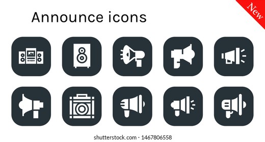 announce icon set. 10 filled announce icons.  Collection Of - Loudspeaker, Megaphone, Amplifier