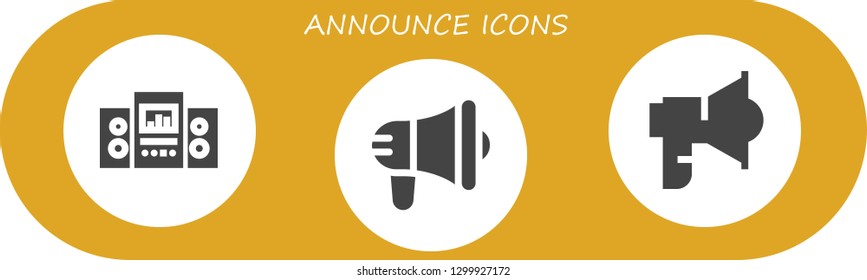  announce icon set. 3 filled announce icons.  Simple modern icons about  - Loudspeaker, Megaphone