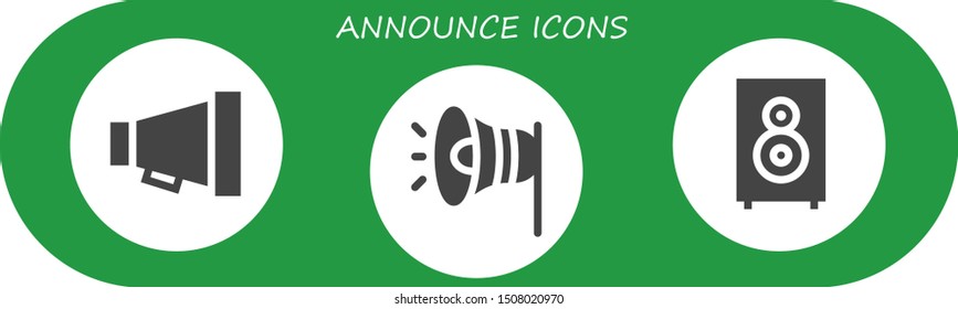 announce icon set. 3 filled announce icons.  Collection Of - Megaphone, Loudspeaker icons