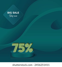 Announce irresistible savings with this dynamic "Big Sale" vector banner, featuring a whopping 75% discount offer that's sure to catch the eye of bargain hunters everywhere. 