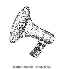 announce megaphone hand drawn. voice speech, message shout, scream symbol announce megaphone vector sketch. isolated black illustration