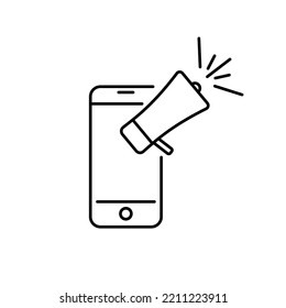 announce or online marketing via phone concept. 
megaphone on phone icon. flat and line design. object isolate on white background.