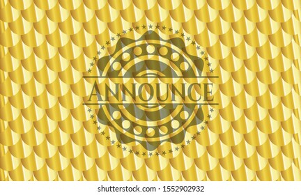 Announce shiny golden emblem. Scales pattern. Vector Illustration. Detailed.