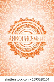 Announcement abstract orange mosaic emblem with background