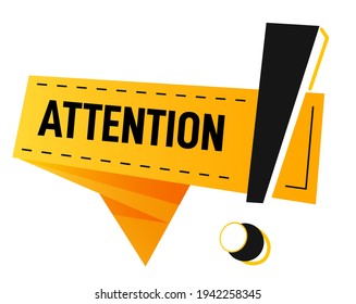 Announcement of attention and caution, warning and watching out. Isolated banner with exclamation mark, advise or notification. Info on ribbon, important problem information. Vector in flat style