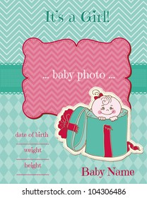 Announcement Baby Girl Card - with place for your photo and text - in vector
