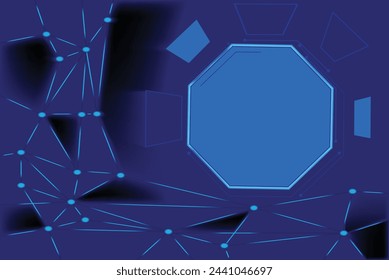 Announcement banner with connected dots with lines; futuristic design with octagonal shape for text