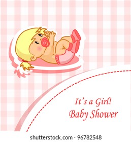 Announcement card with baby girl, vector background