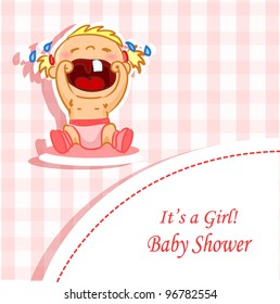 Announcement card with baby girl, vector background