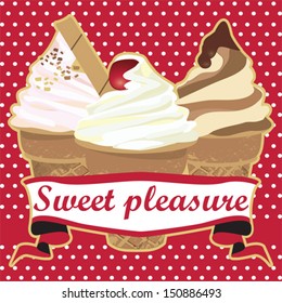 Announcement card with ice cream, vector illustration