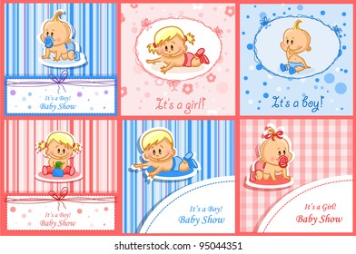 Announcement cards with baby, vector background