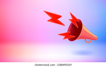 Announcement concept with loud speaker. Vector 3d banner with doodling